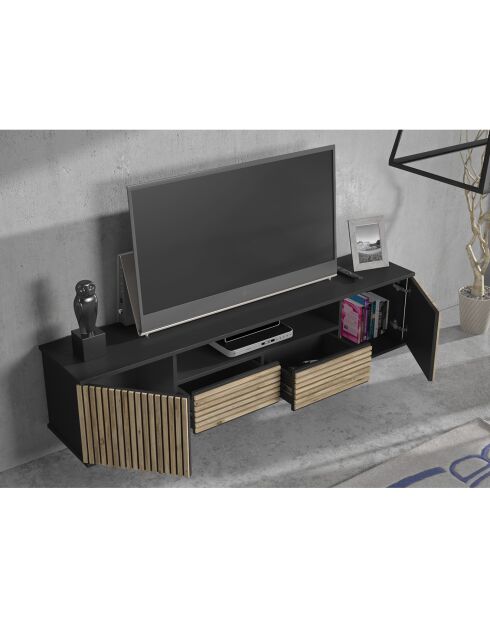 Meuble TV FRN bois/noir/pin - 180x55x35 cm