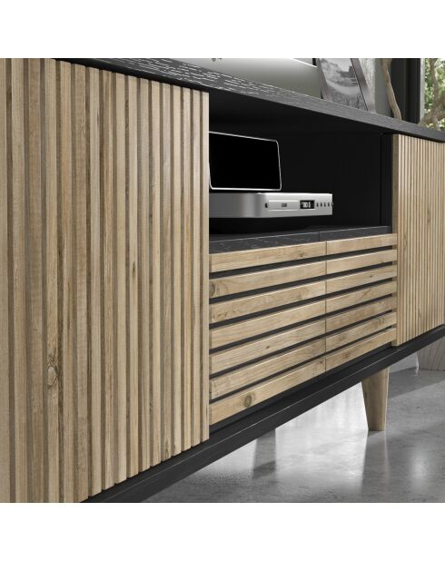 Meuble TV FRN bois/noir/pin - 180x55x35 cm