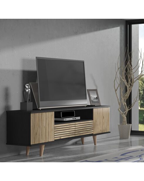 Meuble TV FRN bois/noir/pin - 180x55x35 cm