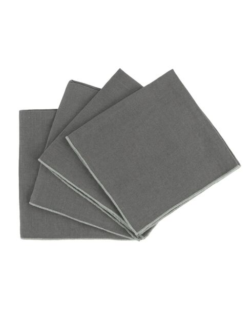 4 Serviettes de table 100% Lin Venise granit - 40x40 cm