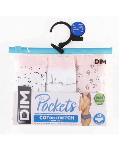 3 Shorties Les Pockets rose/blanc