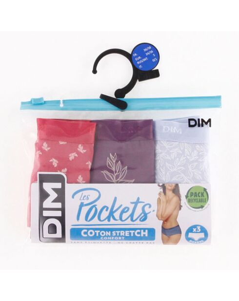 3 Shorties Les Pockets rose/mauve/bleu