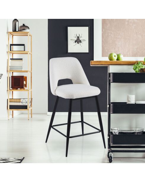 2 Barstühle Ecuador Bouclette aus Metall und Creme - 44x54x92,5 cm