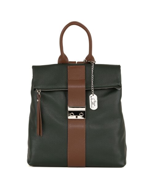 Sac à dos en Cuir Azalea vert/cognac - 30x31x11 cm