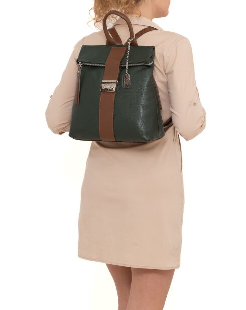 Sac à dos en Cuir Azalea vert/cognac - 30x31x11 cm