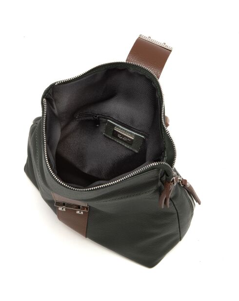 Sac à dos en Cuir Azalea vert/cognac - 30x31x11 cm