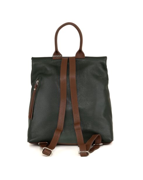 Sac à dos en Cuir Azalea vert/cognac - 30x31x11 cm