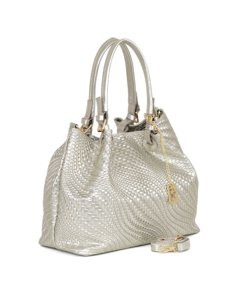 Eloisa platina leren schoudertas - 38x28x16 cm