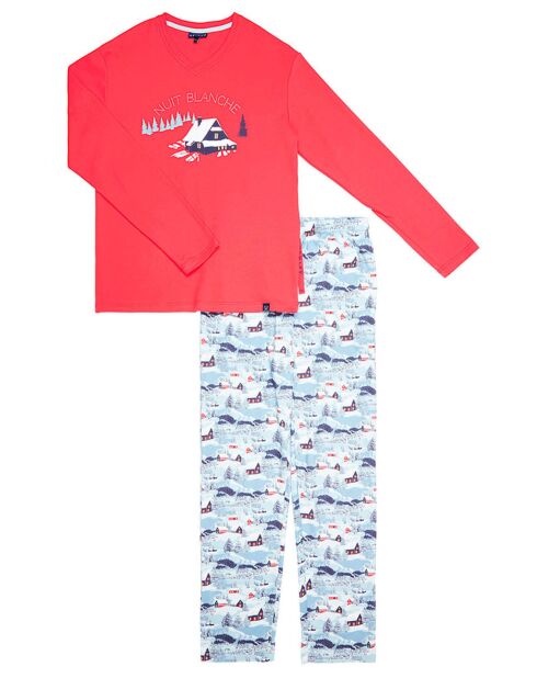 Pyjama en Coton Bio rouge/bleu