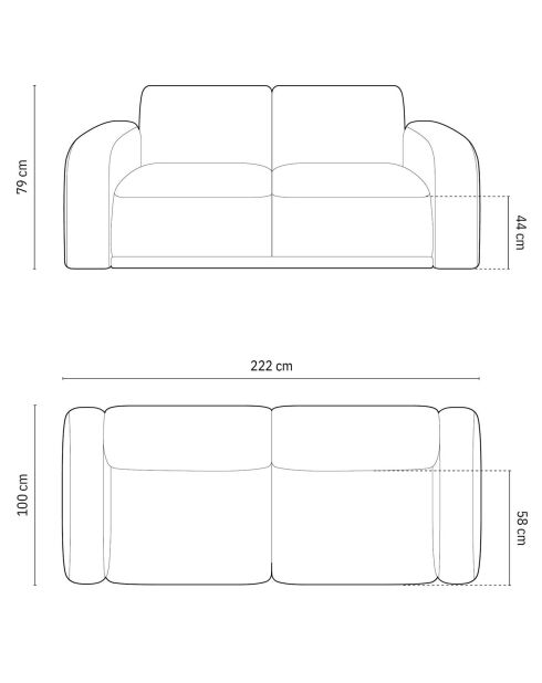 Canapé Velours Erin 3 Places beige - 222x100x79 cm