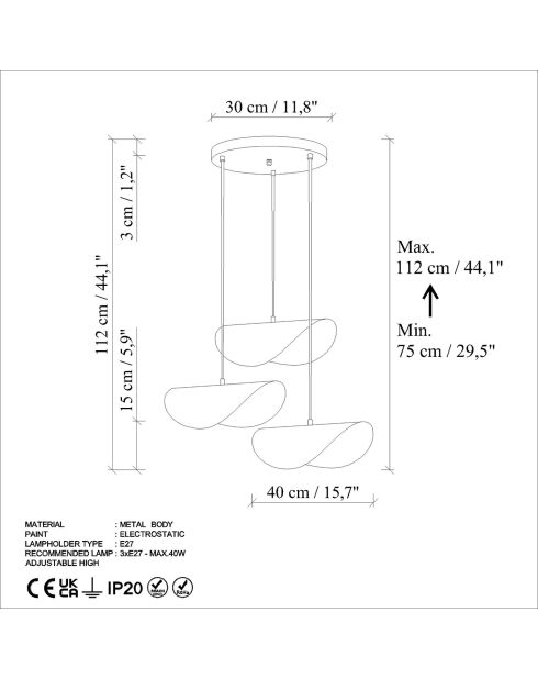Lampadario arancione Vatoz - 40x25x15 cm