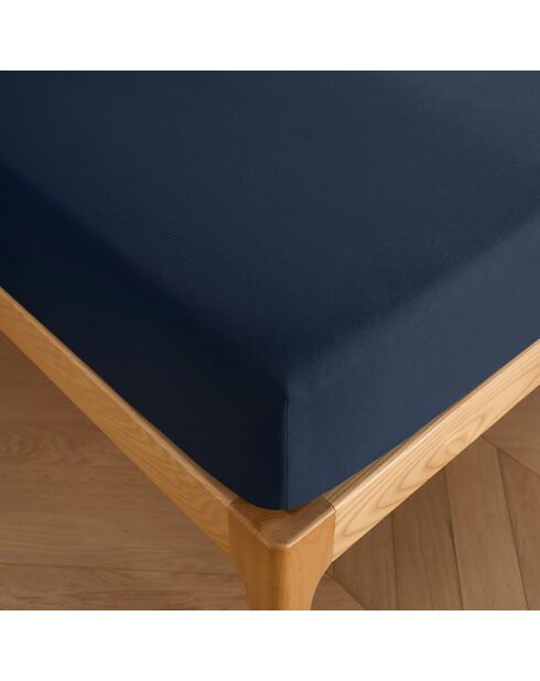 Drap housse 100% Coton bonnet 30 cm bleu nuit