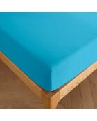 Drap housse 100% Coton bonnet 30 cm cyan