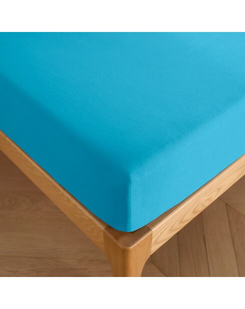 Drap housse 100% Coton bonnet 30 cm cyan