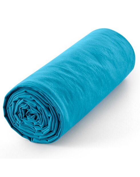 Drap housse 100% Coton bonnet 30 cm cyan