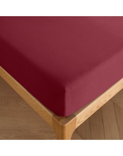 Drap housse 100% Coton bonnet 30 cm grenat