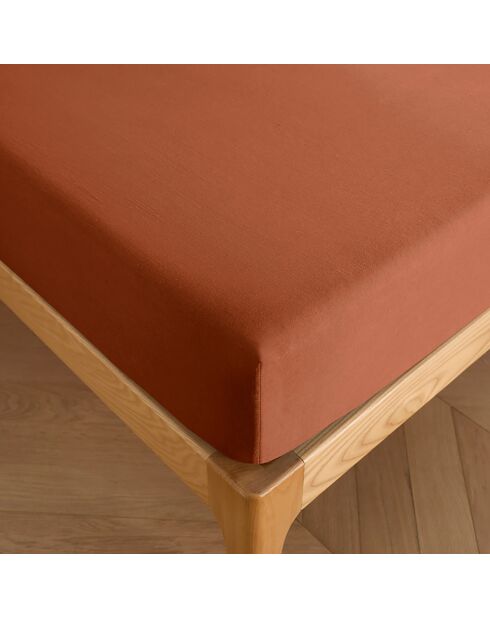 Drap housse 100% Coton bonnet 30 cm paprika