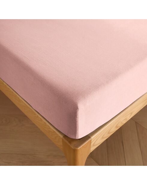 Drap housse 100% Coton bonnet 30 cm rose dragee
