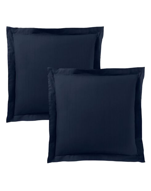 Taie d'oreiller Volant plat 100% coton bleu nuit