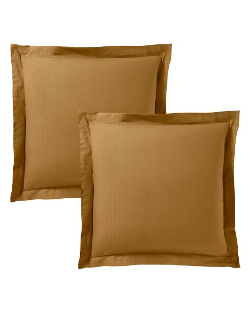 Taie d'oreiller Volant plat 100% coton caramel