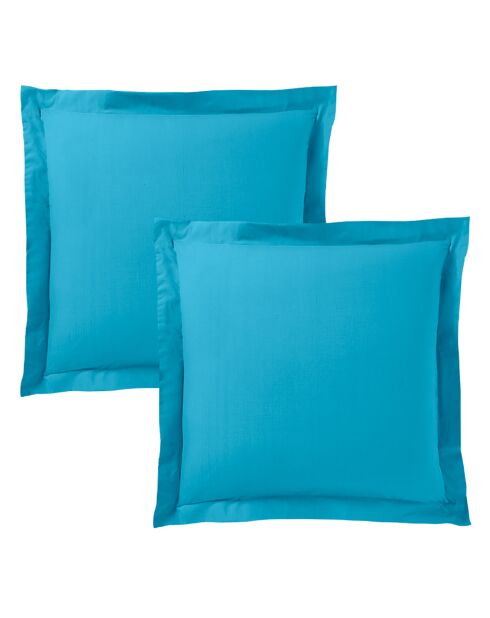 Taie d'oreiller Volant plat 100% coton cyan
