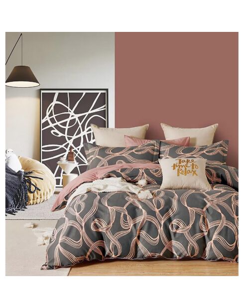 Parure housse de couette imprimée en percale de coton abstract waves