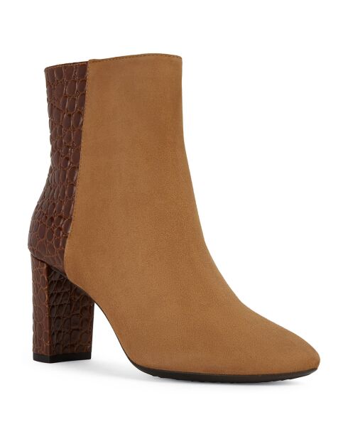 Bottines en Cuir & Velours de Cuir Pheby 80 cognac - Talon 8 cm