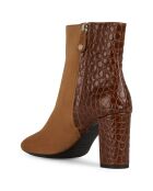 Bottines en Cuir & Velours de Cuir Pheby 80 cognac - Talon 8 cm