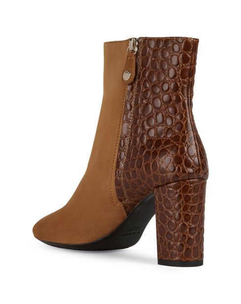 Bottines en Cuir & Velours de Cuir Pheby 80 cognac - Talon 8 cm