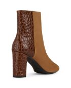 Bottines en Cuir & Velours de Cuir Pheby 80 cognac - Talon 8 cm