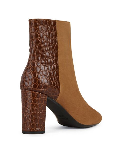 Bottines en Cuir & Velours de Cuir Pheby 80 cognac - Talon 8 cm