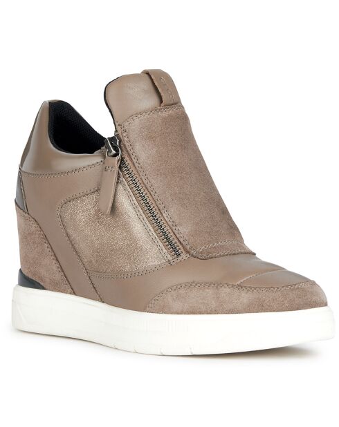 Baskets en Velours de Cuir Maurica taupe foncé - Talon 8 cm