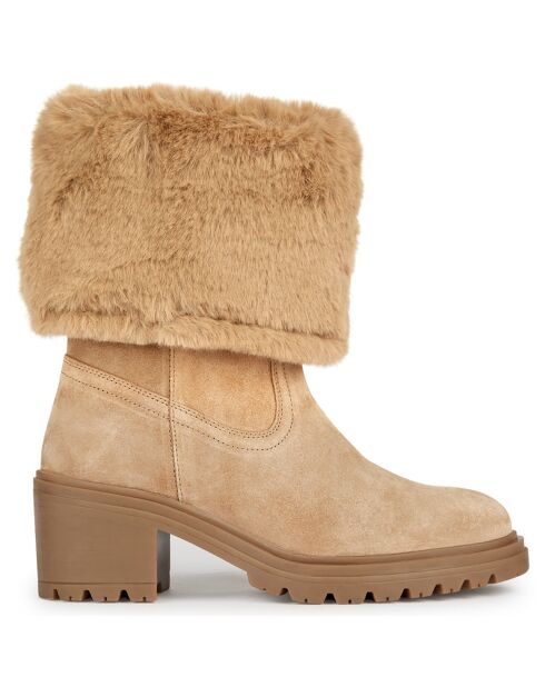 Boots en Velours de Cuir Damiana toffee/beige - Talon 6.5 cm