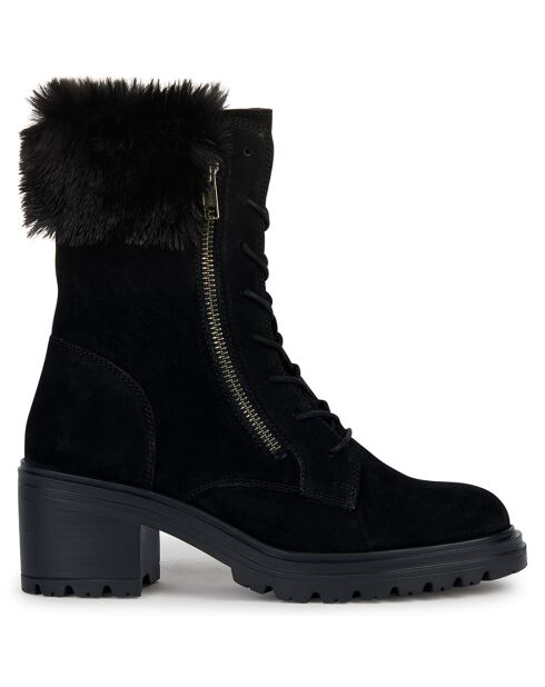 Boots en Velours de Cuir Damiana noires - Talon 6.5 cm