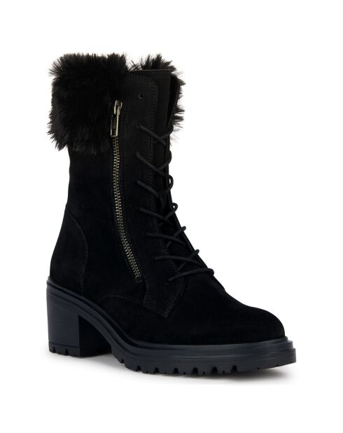 Boots en Velours de Cuir Damiana noires - Talon 6.5 cm