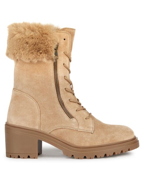 Boots en Velours de Cuir Damiana toffee/beige - Talon 6.5 cm