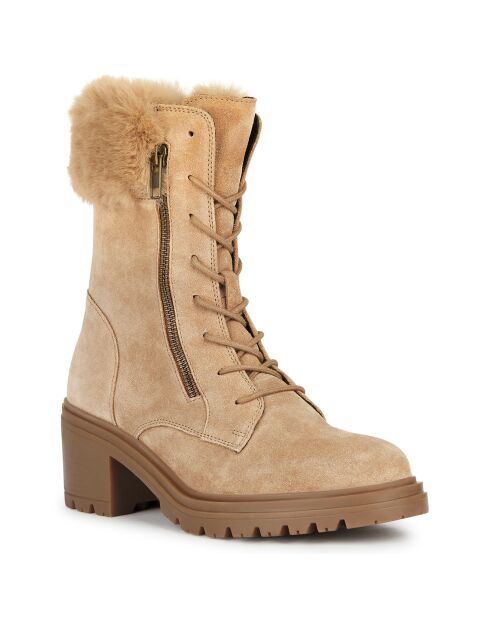 Boots en Velours de Cuir Damiana toffee/beige - Talon 6.5 cm