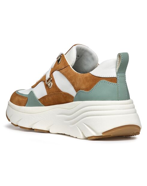 Baskets en Cuir Diamanta blanc/cognac - Talon 5.5 cm