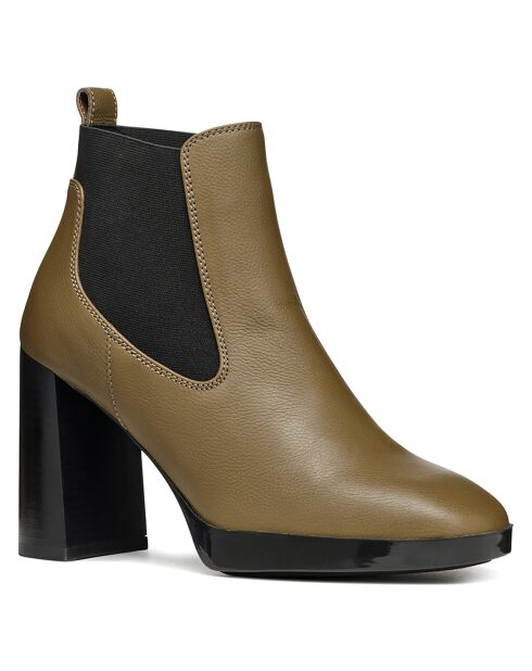 Boots en Cuir Teulada olive/noir - Talon 9.5 cm