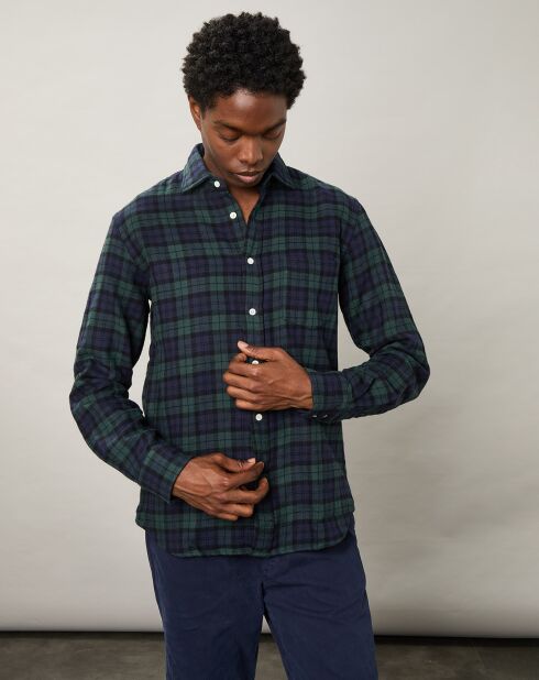 Chemise regular en Flanelle Paul à carreaux bleu/vert