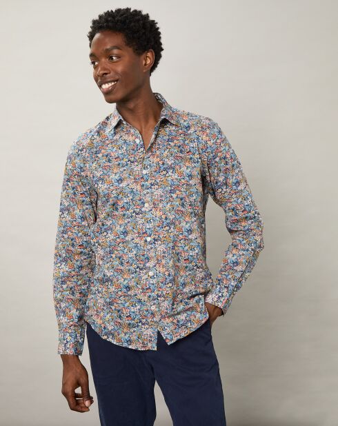 Chemise slim Sammy à fleurs bleu/rouge