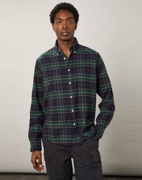 Chemise regular en Flanelle Pitt à carreaux vert/marine