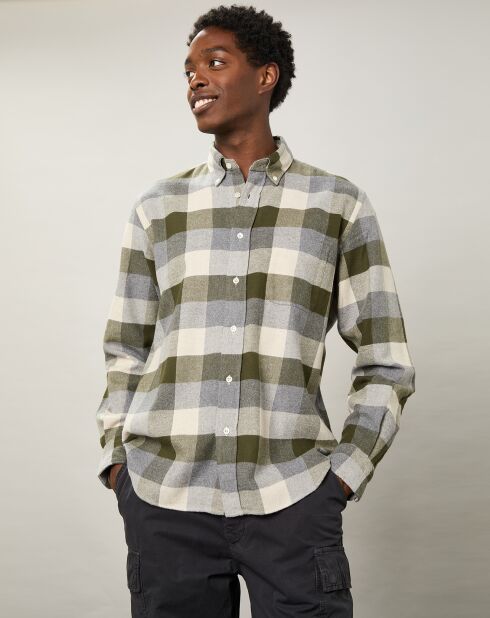 Chemise regular en Flanelle Pitt à carreaux vert/naturel