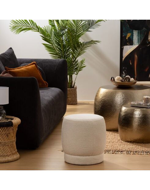 Pouf Amea bouclette blanc - 39x40 cm