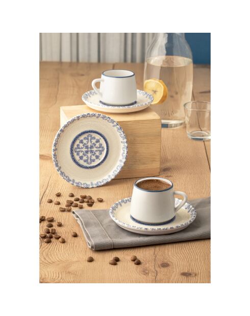 Service tasses à café en Porcelaine bleu/blanc - 12 pièces
