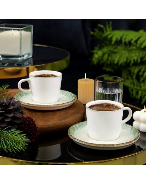 Service tasses à café en Porcelaine  vert/blanc - 12 pièces