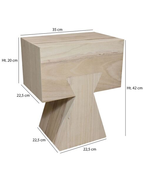 Meuble D'Appoint en Bois de Paulownia Naturel Line naturel - 35x22.5x42 cm