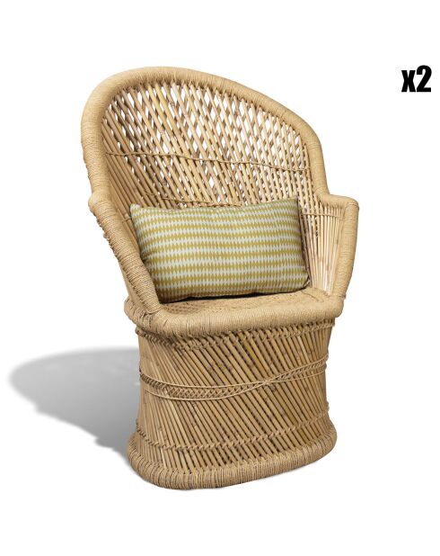 2 fauteuils en bambou avec 2 coussins zamzebe naturel - 70x68x110 cm