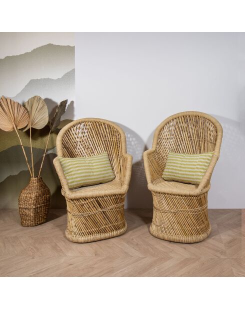 2 fauteuils en bambou avec 2 coussins zamzebe naturel - 70x68x110 cm