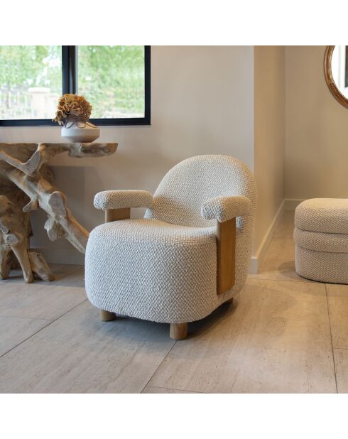 Fauteuil en Bouclette Structure en Bois Ulysse beige/naturel - 72x75x73.5cm